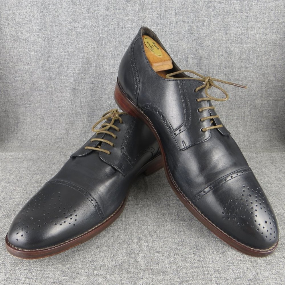 JOHNSTON MURPHY MERRIT BLACK LEATHER LACE UP CAP TOE DERBYS 20-1895 USA 13 M